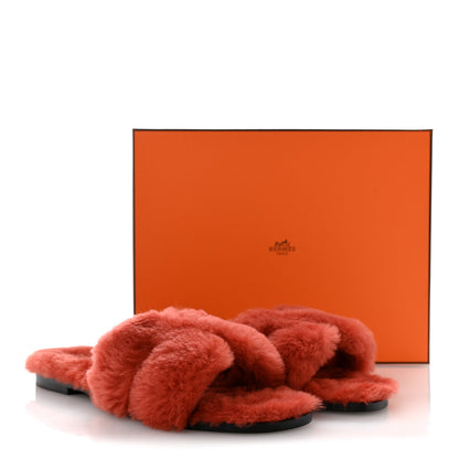 Hermes Woolskin Oran Sandals 39.5 Rouge De Turin 9 of 9