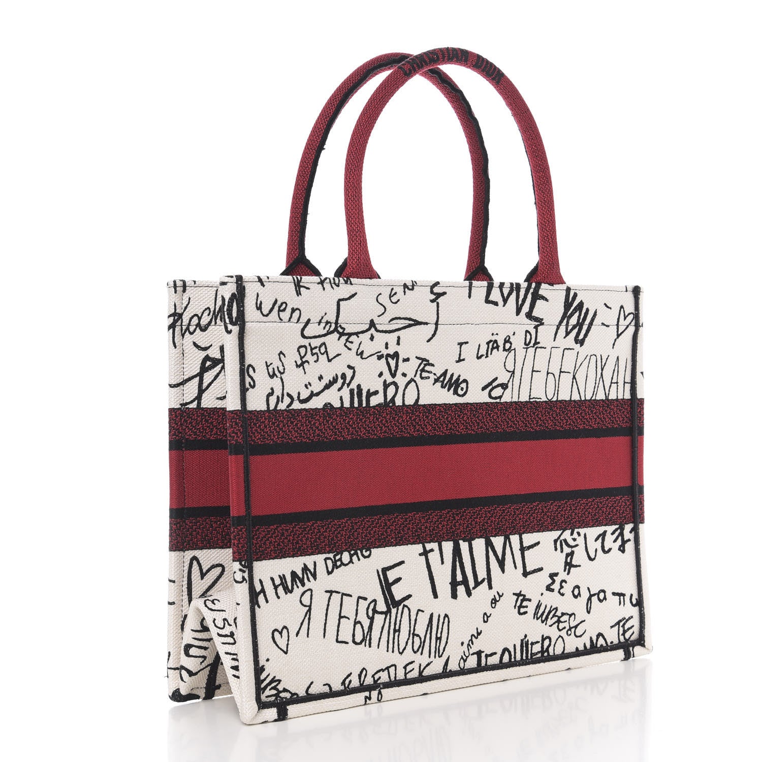 Christian Dior Canvas Embroidered Medium Dioramour Graffiti Book Tote Latte Multicolor 2 of 10