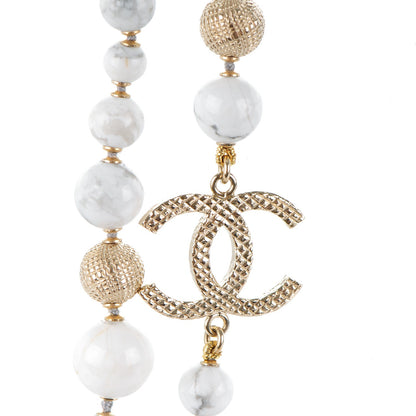 Chanel Marble Bead CC Long Necklace Gold White 3 of 5