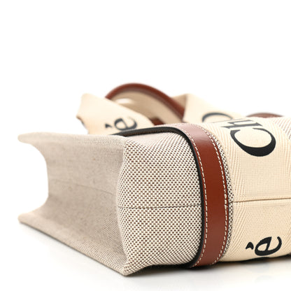 Chloe Cotton Calfskin Small Woody Ribbon Tote With Strap White Brown 9 of 10