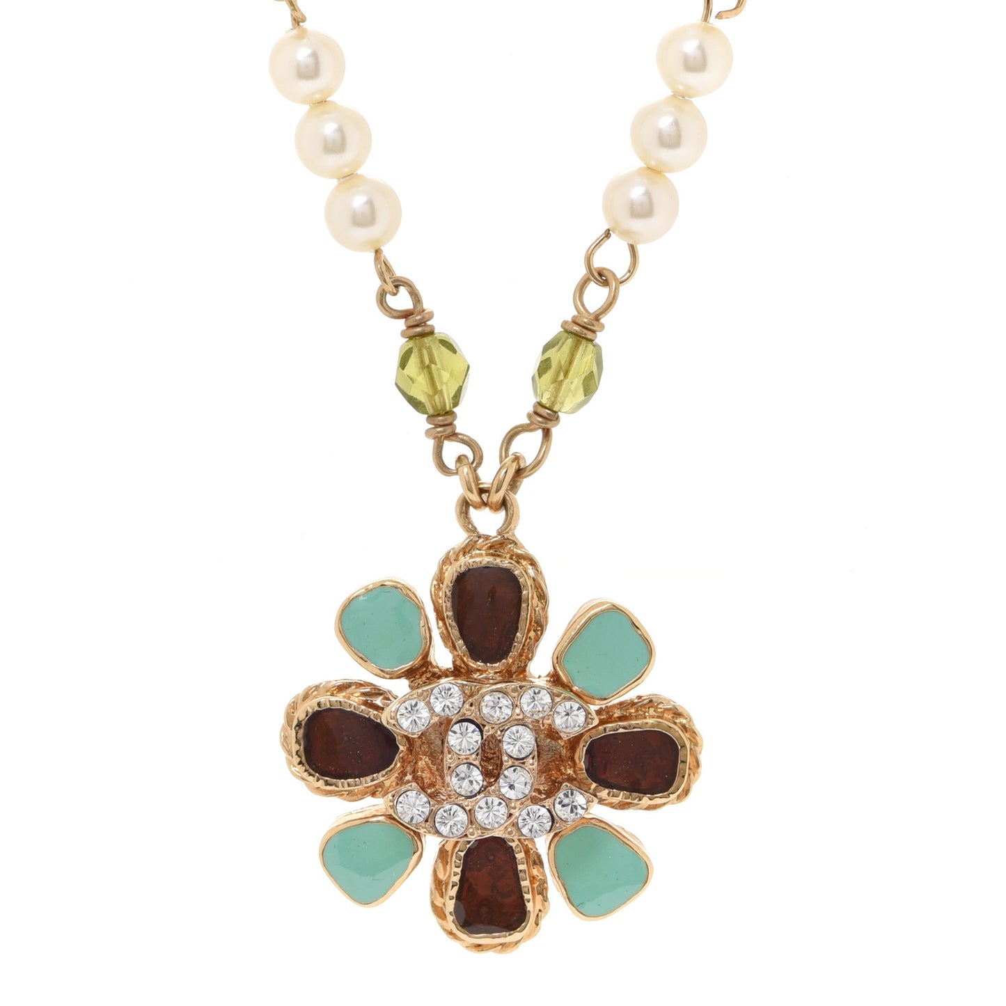 Crystal Pearl Gripoix Necklace Gold