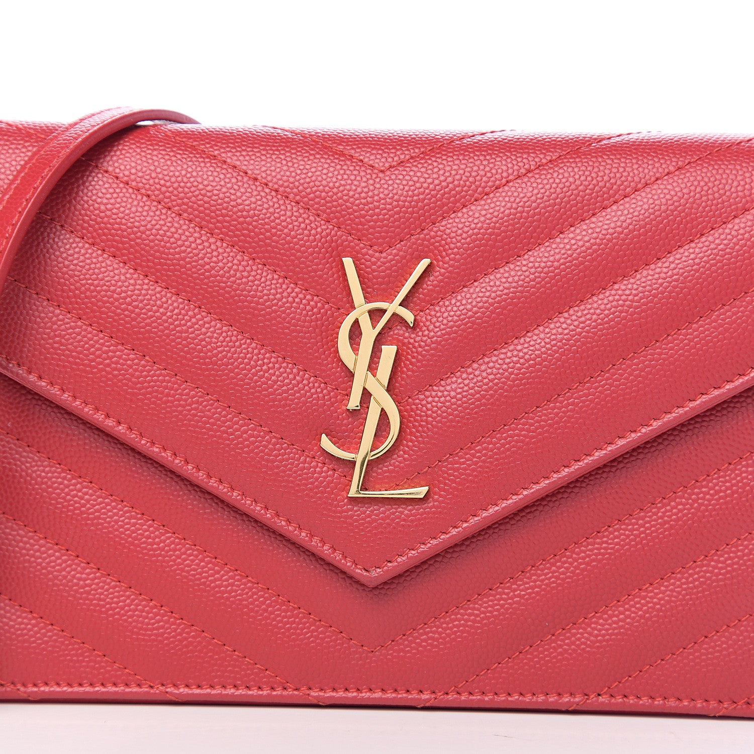 Saint Laurent Grain De Poudre Matelasse Chevron Monogram Envelope Chain Wallet New Red 8 of 9
