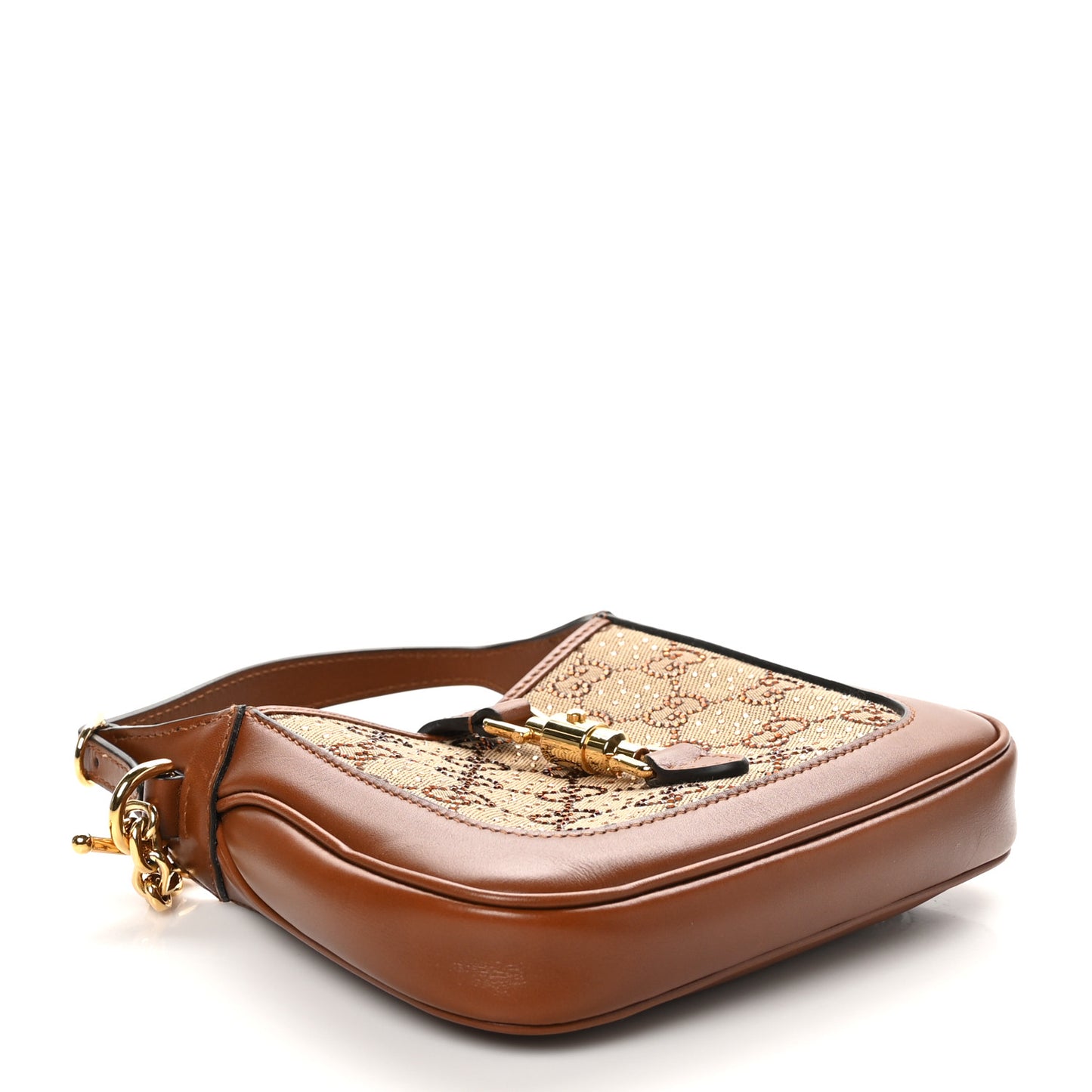 New Canvas Charisma Calfskin Crystal GG Monogram Mini Jackie 1961 Hobo Camel Ebony