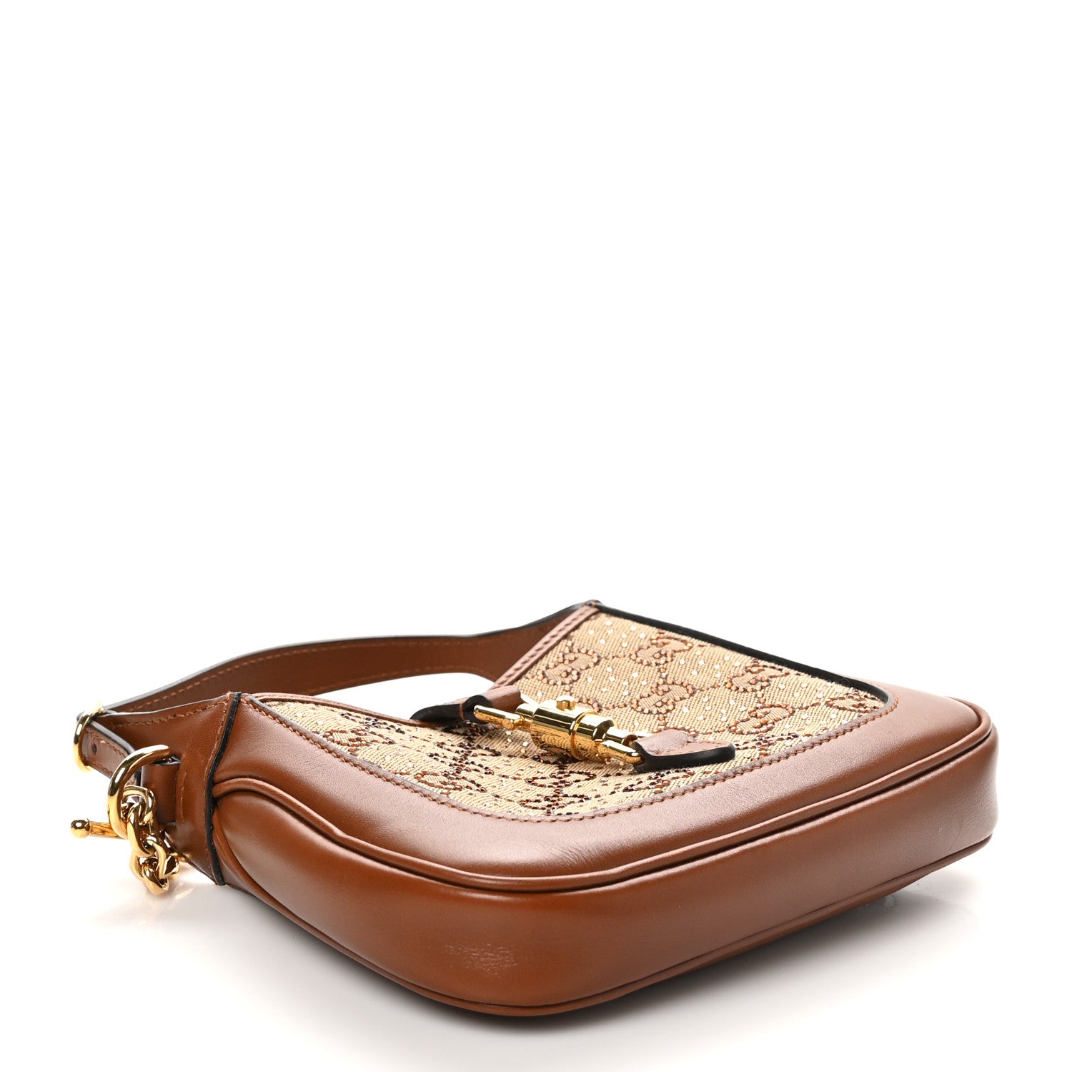 Gucci New Canvas Charisma Calfskin Crystal GG Monogram Mini Jackie 1961 Hobo Camel Ebony 4 of 10