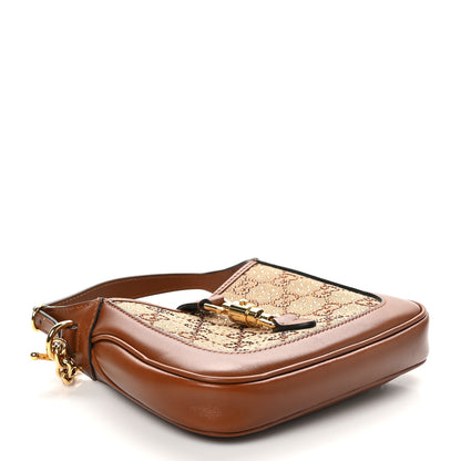 Gucci New Canvas Charisma Calfskin Crystal GG Monogram Mini Jackie 1961 Hobo Camel Ebony 4 of 10