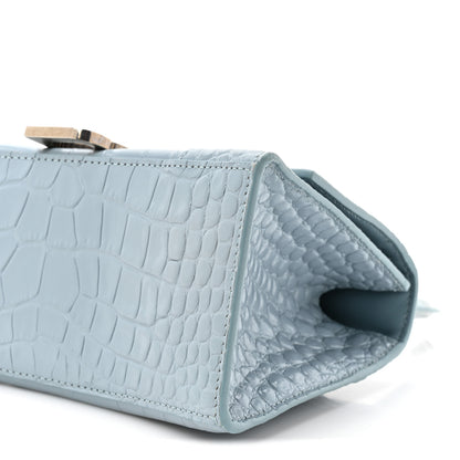 Balenciaga Shiny Calfskin Crocodile Embossed Small Hourglass Top Handle Bag Blue Grey 10 of 16
