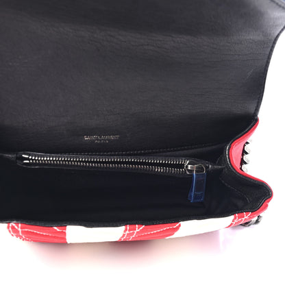Saint Laurent Canvas Matelasse Chevron American Flag Monogram Medium College Bag Red Blue 4 of 4
