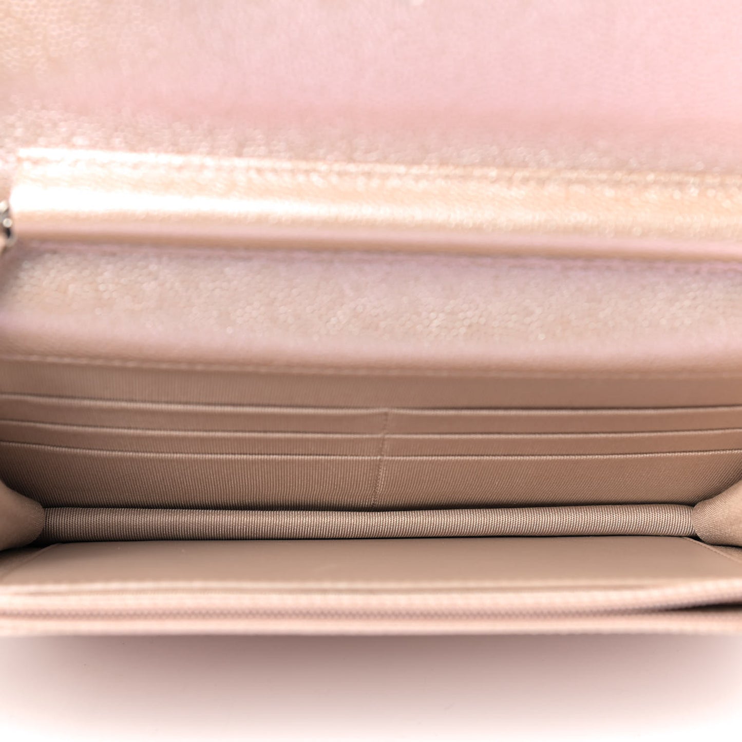 Metallic Caviar Chevron Quilted Wallet On Chain WOC Light Gold