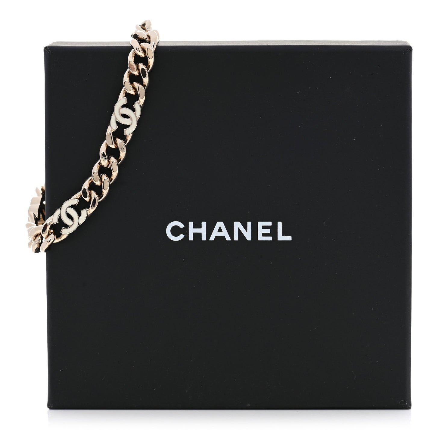 Enamel Metal CC Chain Bracelet Gold White