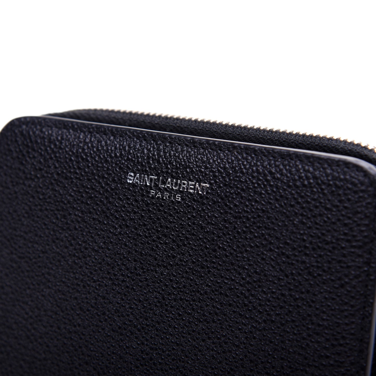 Grained Calfskin Rive Gauche Compact Zip Around Wallet Black
