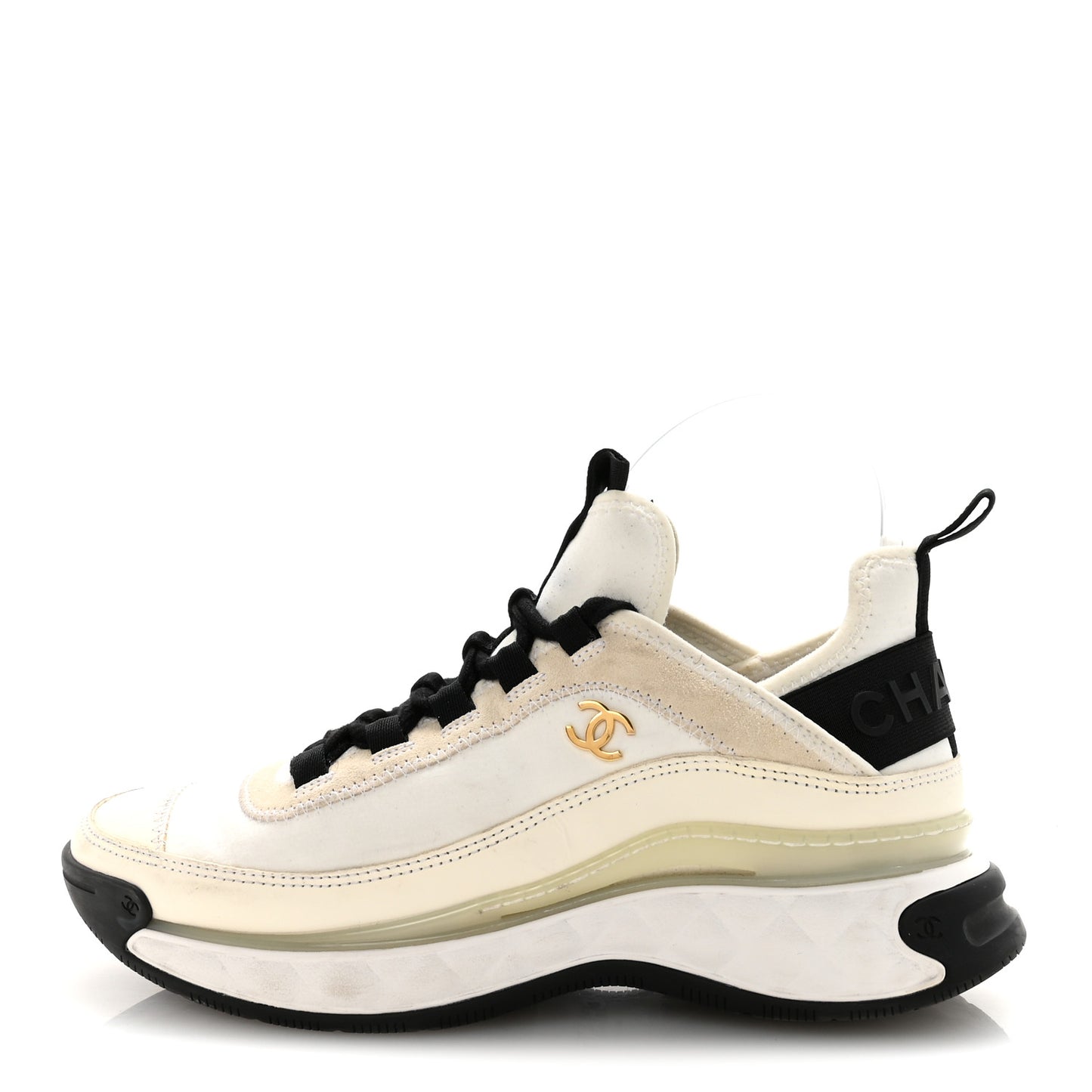 Velvet Calfskin Mixed Fibers CC Sneakers 38 Ivory Black