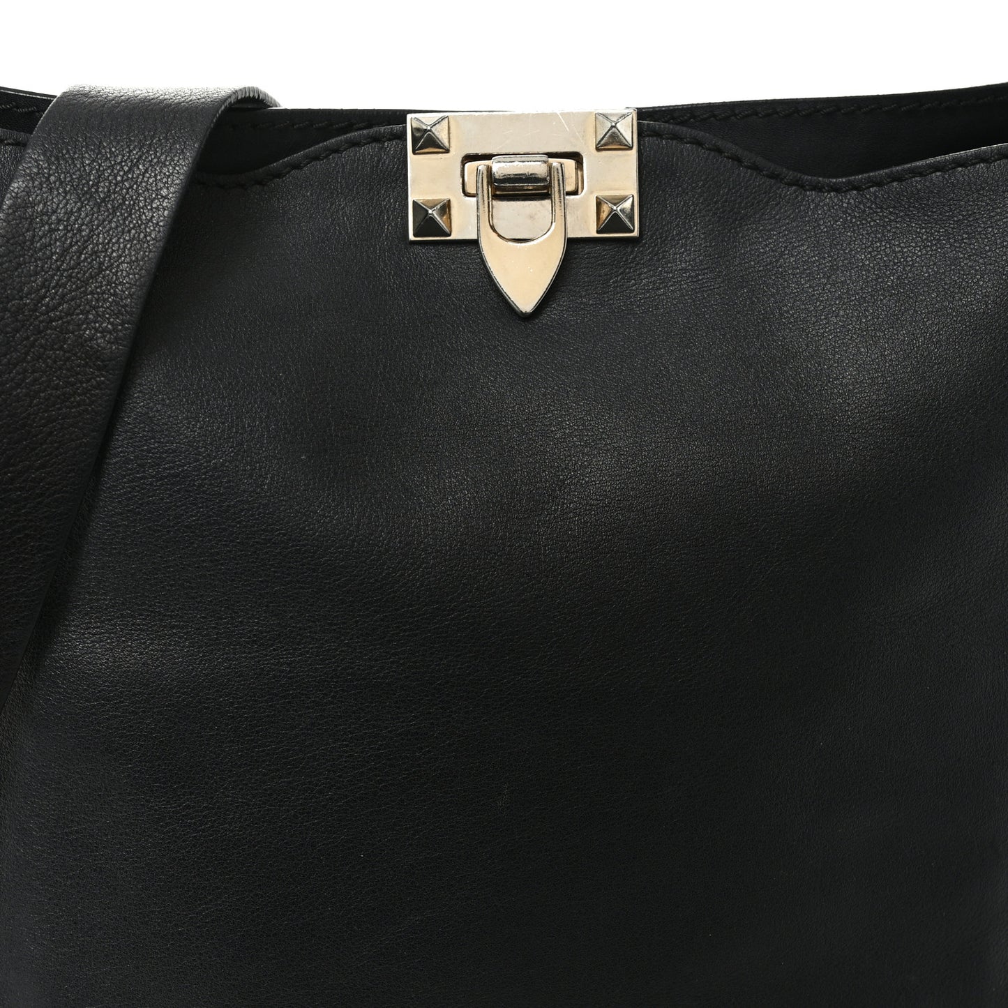 Vitello Calfskin Small Rockstud Flip-Lock Messenger Bag Black
