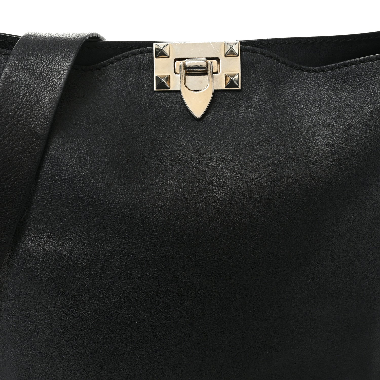 Valentino Garavani Vitello Calfskin Small Rockstud Flip-Lock Messenger Bag Black 7 of 11