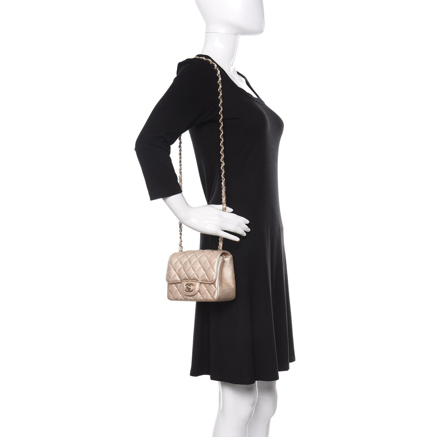 Metallic Lambskin Quilted Mini Square Flap Gold