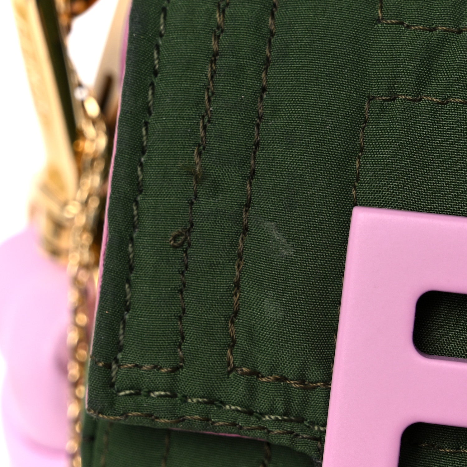 Fendi Nylon Nappa FF Stitched Nano Baguette Maxi Handle Charm Green Pink 10 of 10