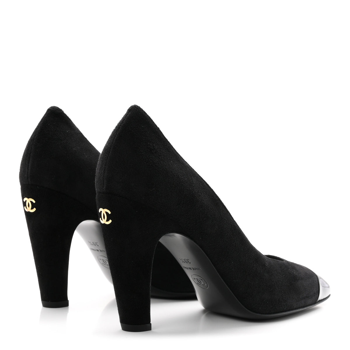 Suede Patent Calfskin Cap Toe CC Pumps 39.5 Black