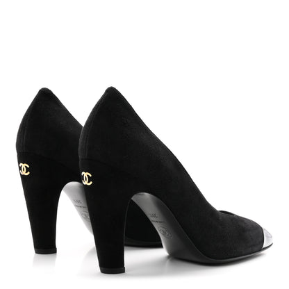 Chanel Suede Patent Calfskin Cap Toe CC Pumps 39.5 Black 5 of 10