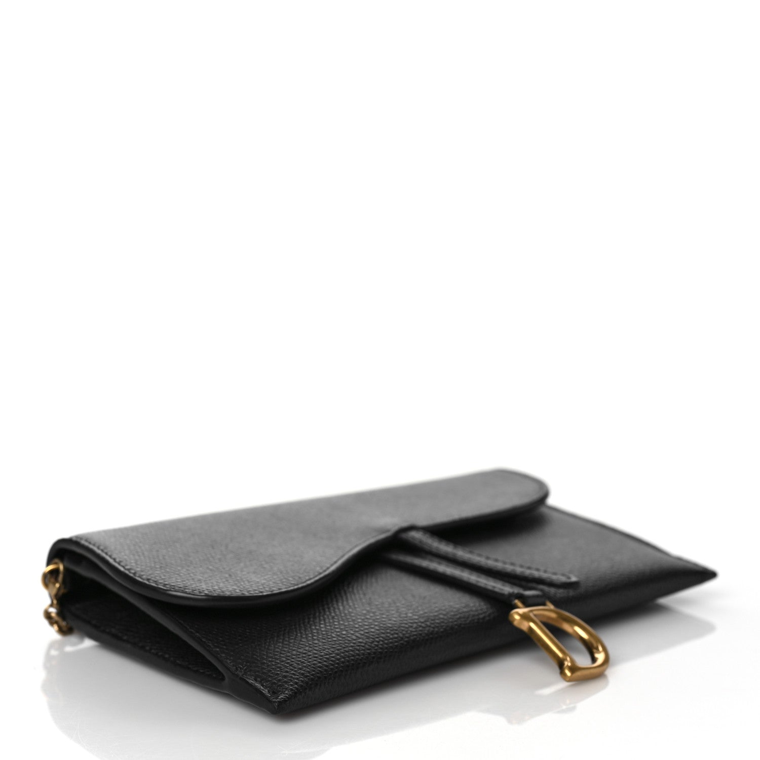 Christian Dior Grained Calfskin Saddle Chain Wallet Pouch Black 4 of 8