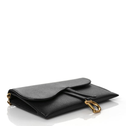 Christian Dior Grained Calfskin Saddle Chain Wallet Pouch Black 4 of 8