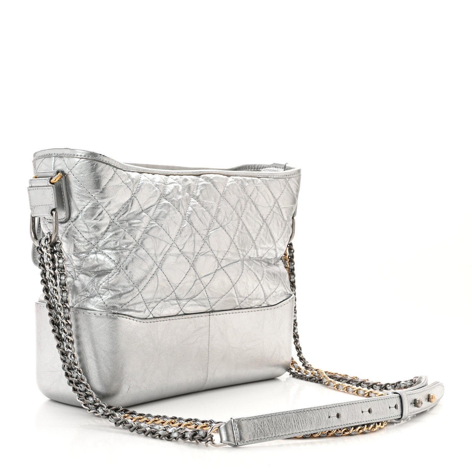 Chanel Metallic Aged Calfskin Quilted Medium Gabrielle Hobo Silver 3 of 13