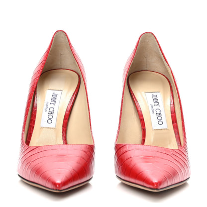 Jimmy Choo Calfskin Crocodile Embossed Love 100 Pump 39.5 Red 2 of 7