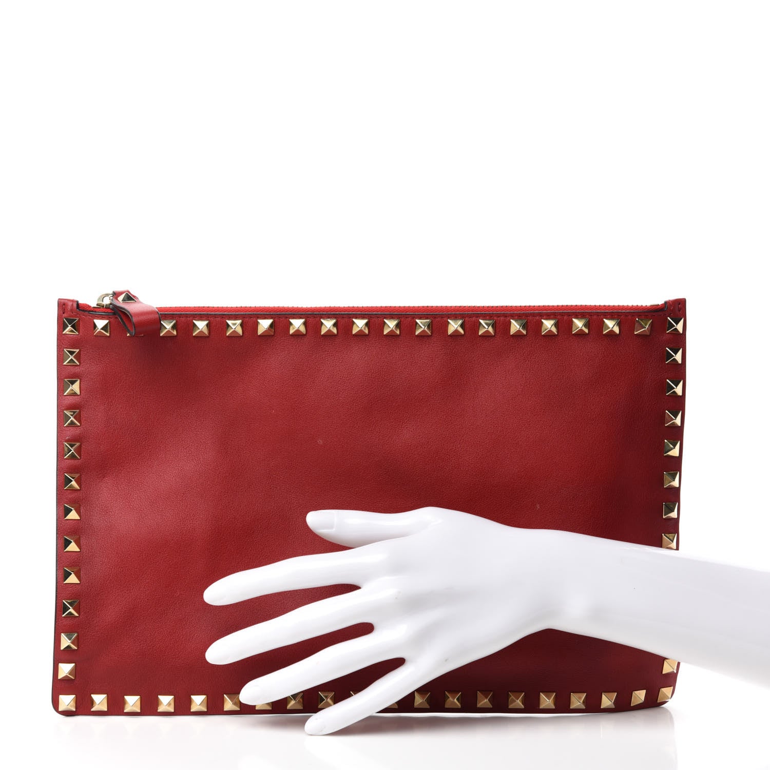 Valentino Garavani Vitello Large Rockstud Zip Pouch Red 2 of 11