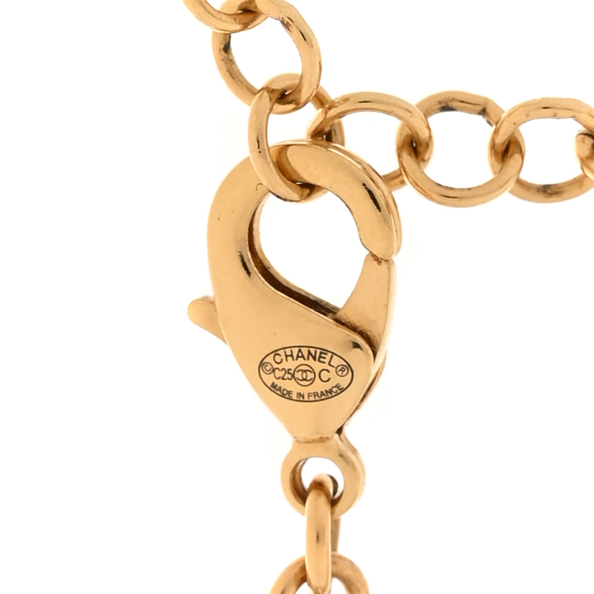 Chanel Metal Crystal CC Perfume Bottle Necklace Gold White 4 of 5