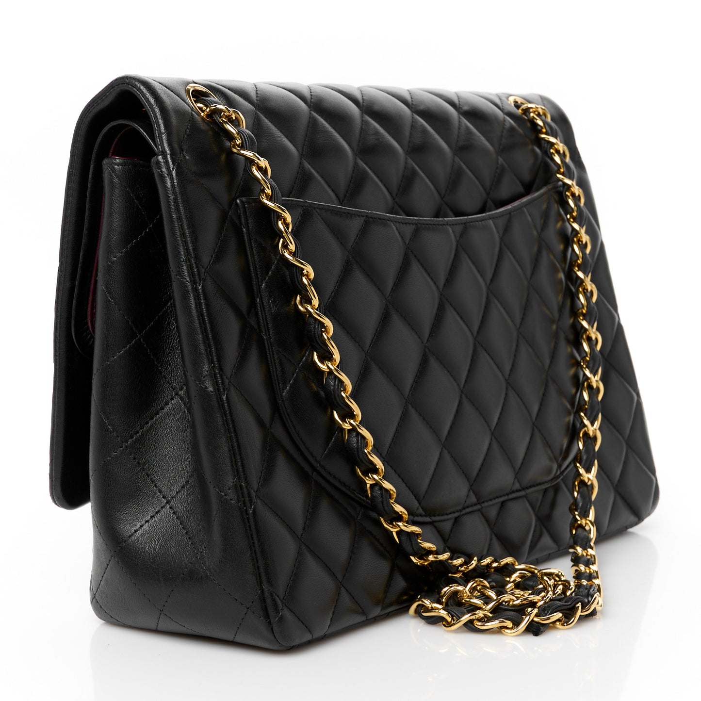 Lambskin Quilted Maxi Double Flap Black