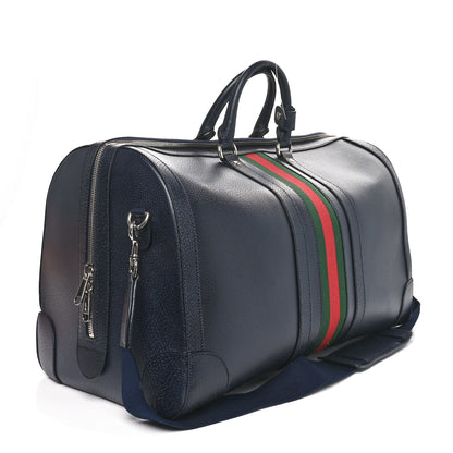 Gucci Textured Dollar Calfskin Web Large Savoy Duffle Bag Navy 2 of 9