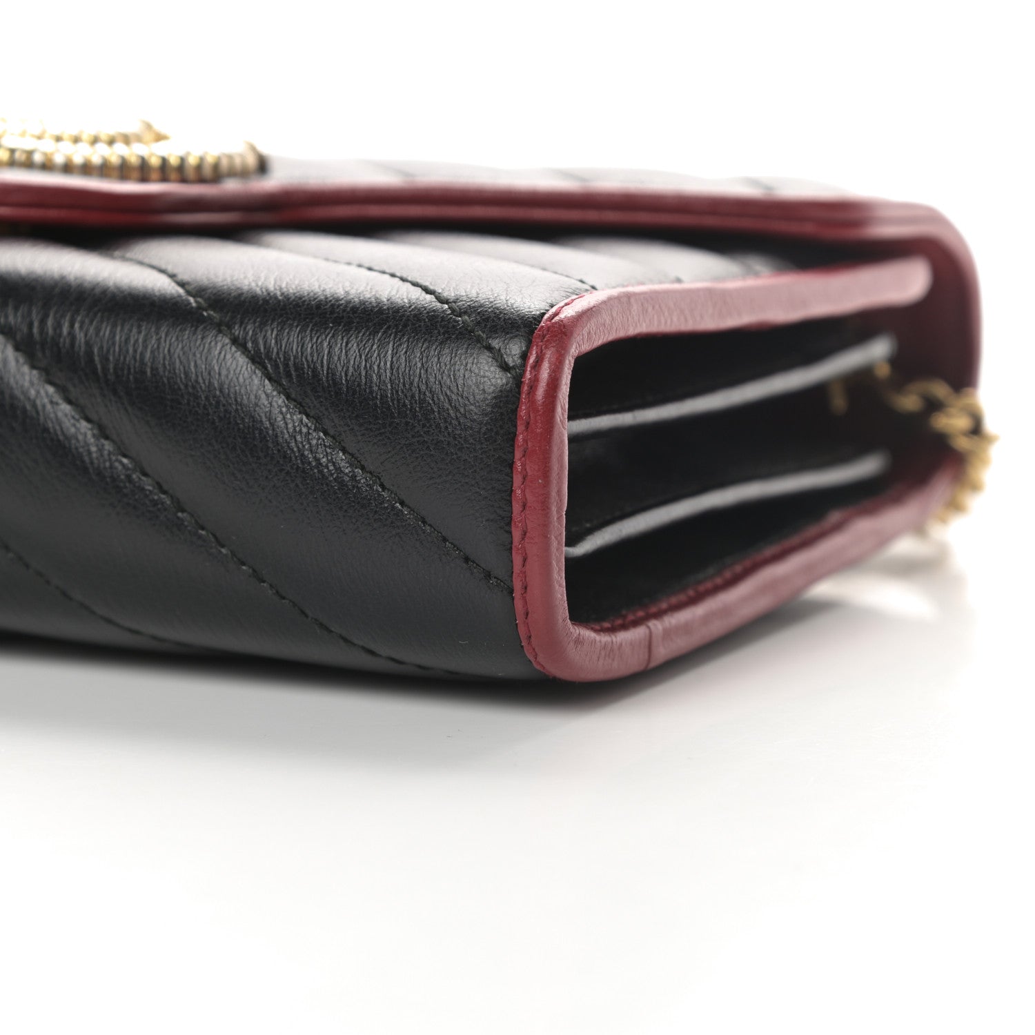 Gucci Vintage Effect Calfskin Matelasse Diagonal Torchon GG Marmont Chain Wallet Black Romantic Cherry 10 of 10
