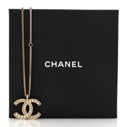 Chanel Pearl CC Pendant Necklace Light Gold 5 of 5
