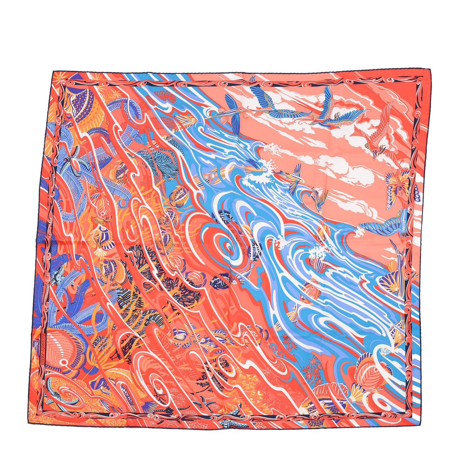 Silk De la Mer Au Ciel Scarf 90 Rouge Cobalt Saumon