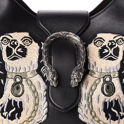 Gucci Calfskin Dog Embroidered Extra Large Dionysus Hobo Black 8 of 11