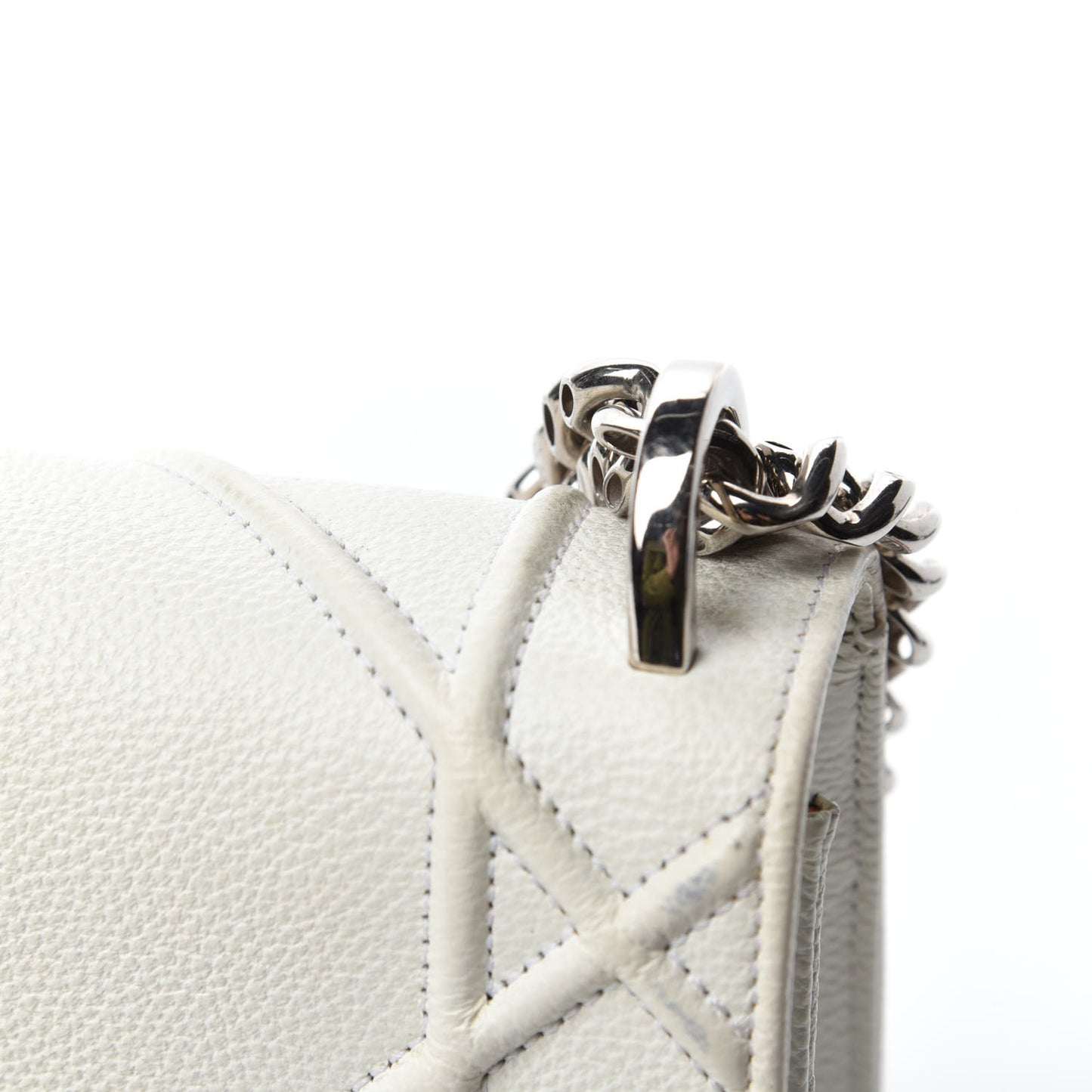 Grained Calfskin Small Diorama Flap Bag White
