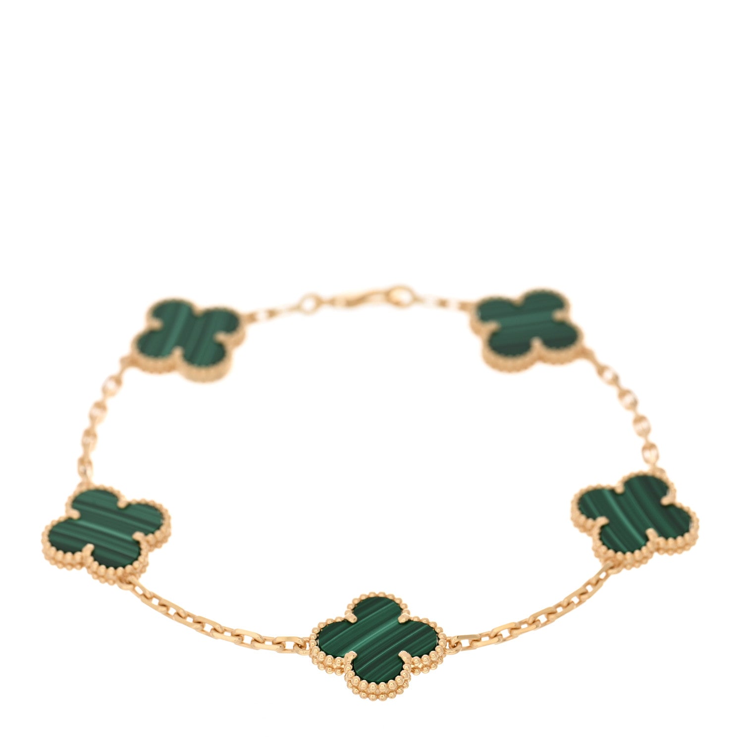 Van Cleef & Arpels 18K Yellow Gold Malachite 5 Motifs Vintage Alhambra Bracelet 1 of 4