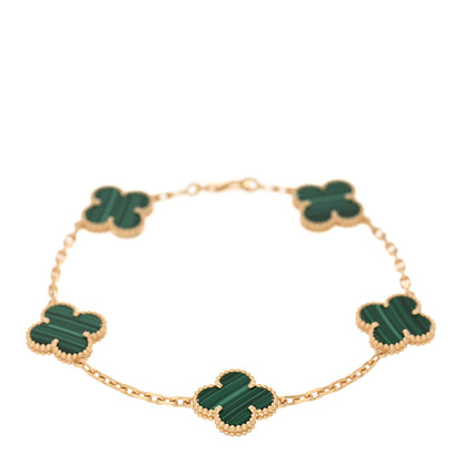 Van Cleef & Arpels 18K Yellow Gold Malachite 5 Motifs Vintage Alhambra Bracelet 1 of 4