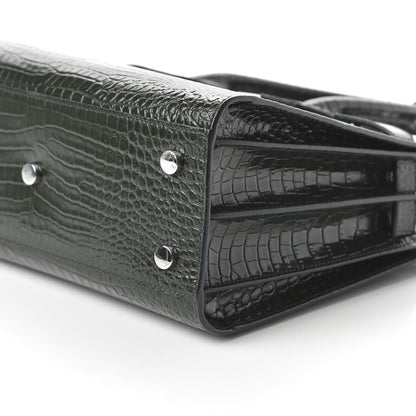 Saint Laurent Calfskin Crocodile Embossed Baby Sac De Jour Dark Leaf 7 of 9