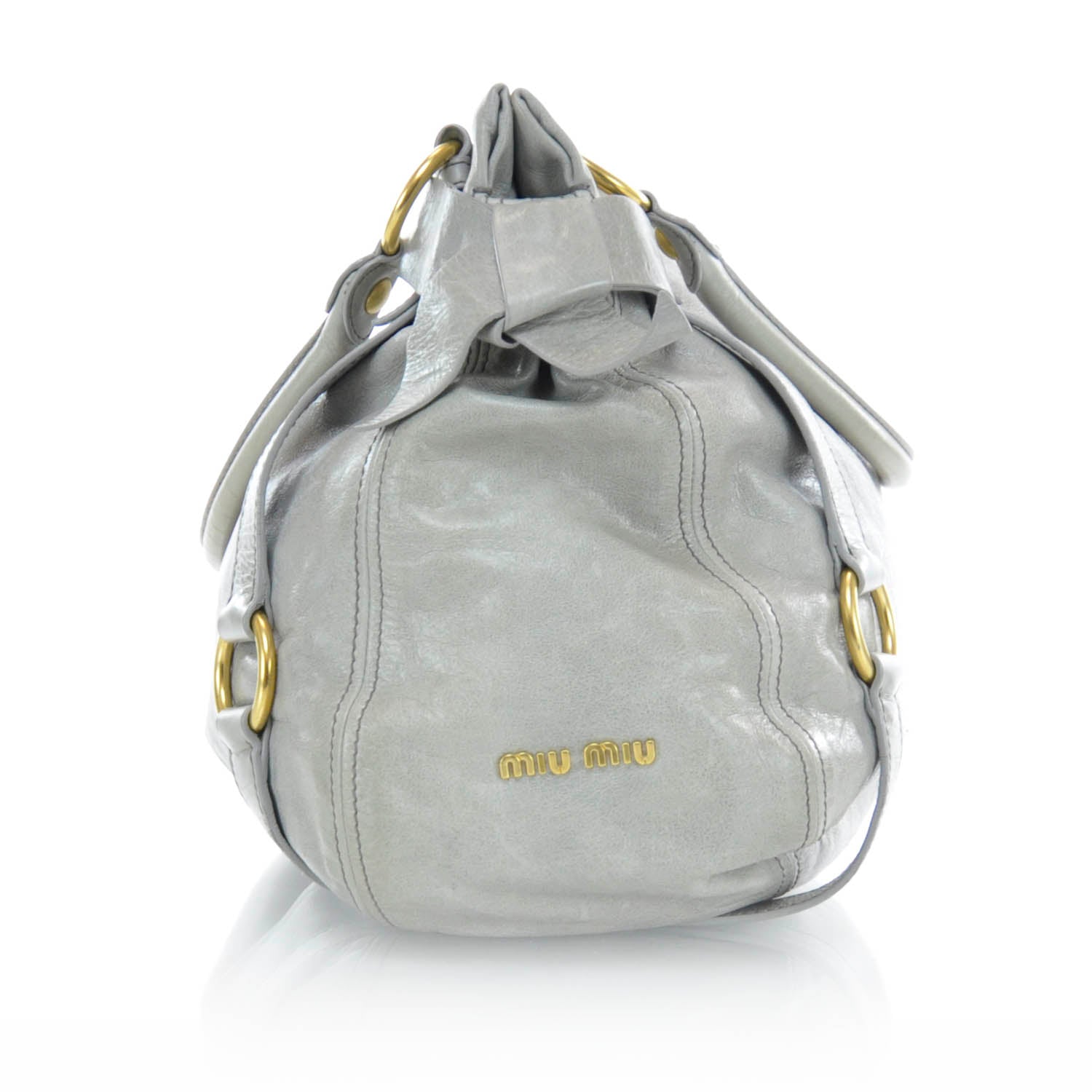 Miu Miu Leather Vitello Lux Bow Tote Gray 8 of 11