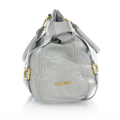 Miu Miu Leather Vitello Lux Bow Tote Gray 8 of 11