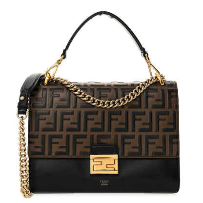 Fendi Vitello Liberty Bi-Color FF 1974 Embossed Chain Strap Kan U Shoulder Bag Black Maya 1 of 18