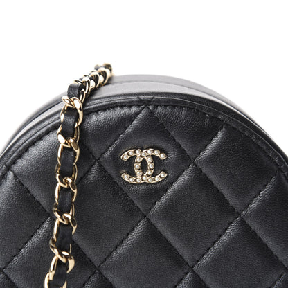 Chanel Iridescent Lambskin Quilted Pearl Round Clutch With Chain Black 10 of 11