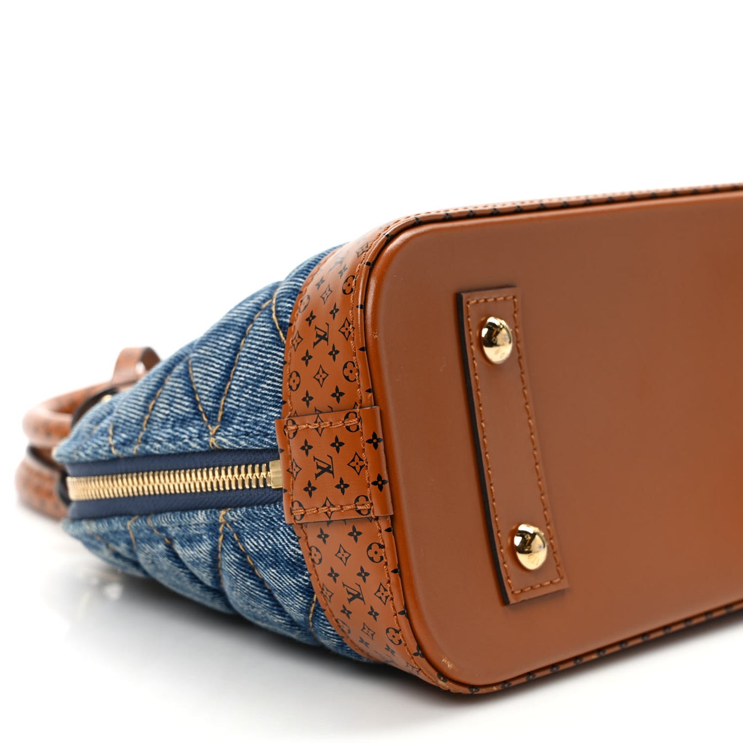 Denim Calfskin Reverse Monogram Malletage Alma BB Blue