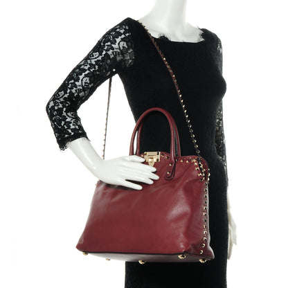 Valentino Garavani Vitello Rockstud Dome Satchel Red 2 of 9