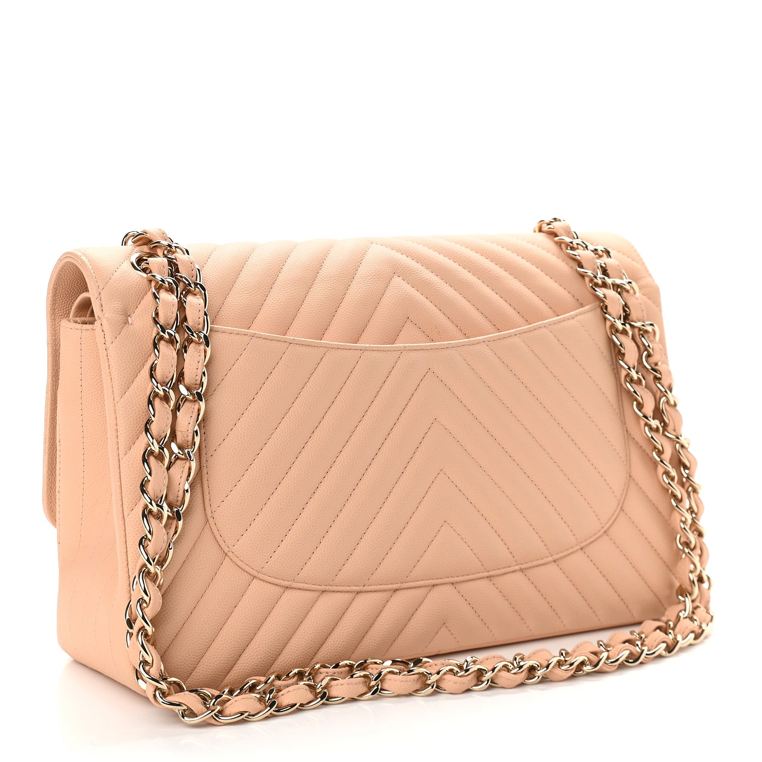 Chanel Caviar Chevron Quilted Jumbo Double Flap Beige 3 of 9