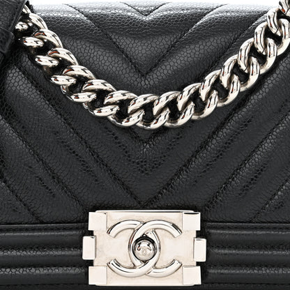 Chanel Caviar Chevron Quilted Small Boy Flap Black 8 of 11