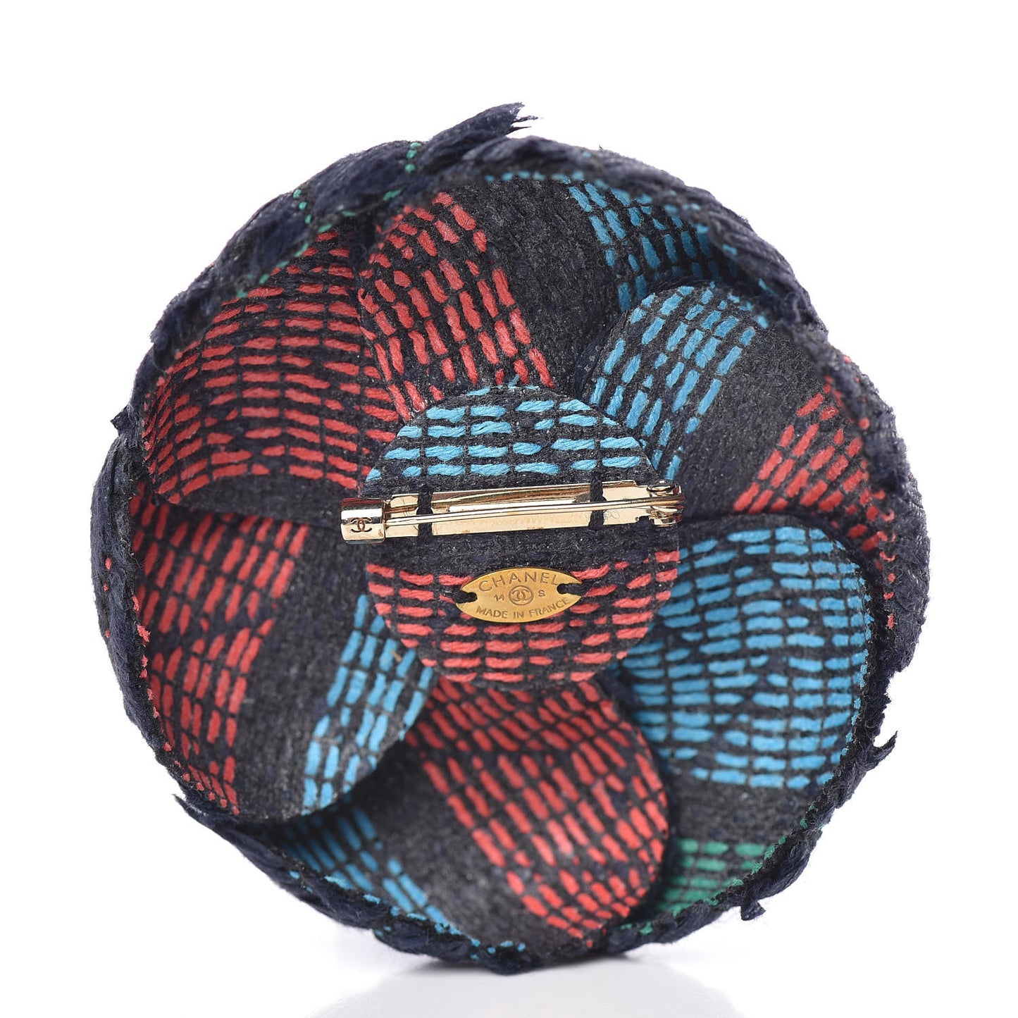 Tweed Camellia Brooch Navy Blue