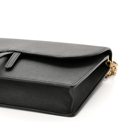 Christian Dior Grained Calfskin Saddle Chain Wallet Pouch Black 9 of 13