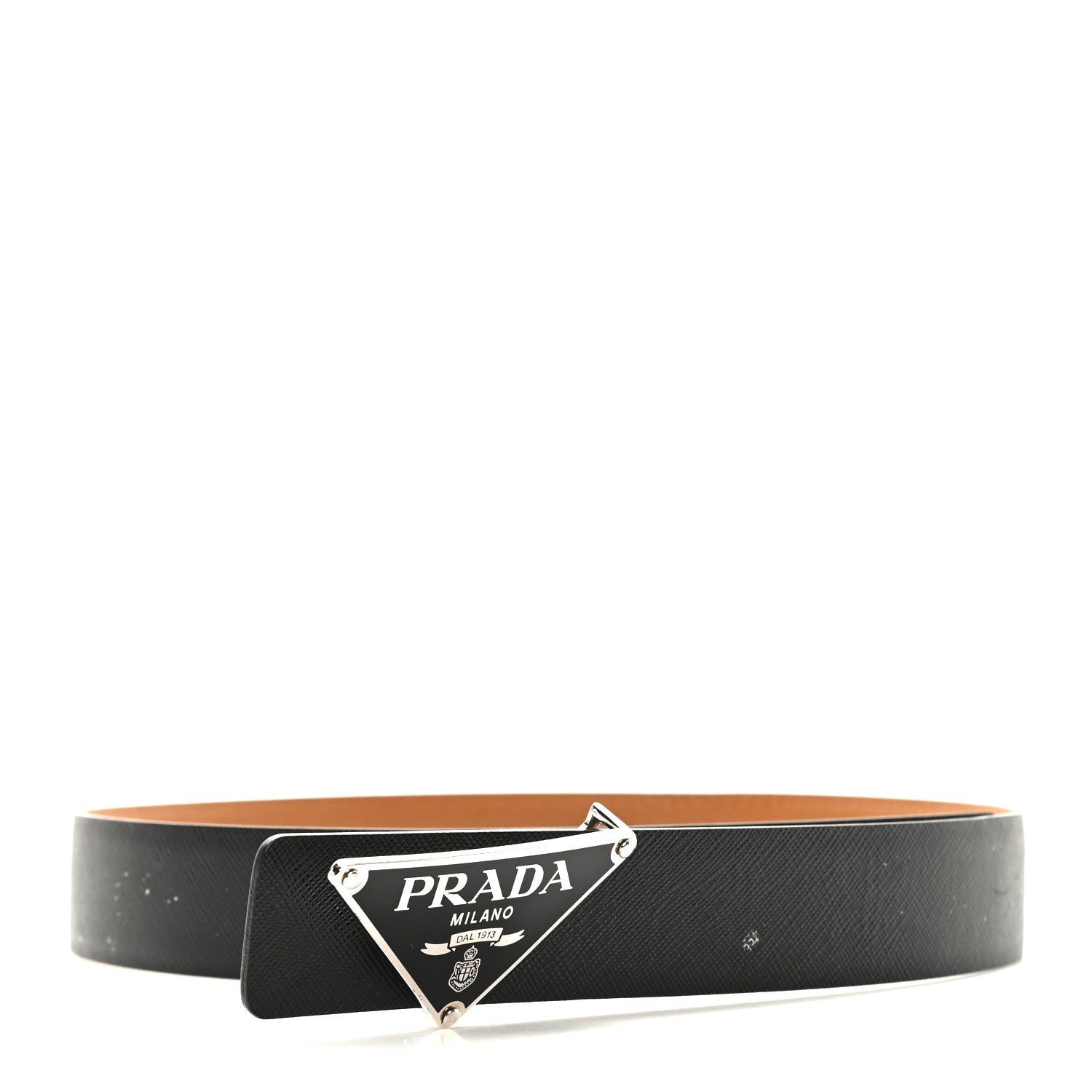 Prada Saffiano Triangle Reversible Belt 85 34 Black Caramel 6 of 6