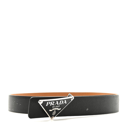 Prada Saffiano Triangle Reversible Belt 85 34 Black Caramel 6 of 6