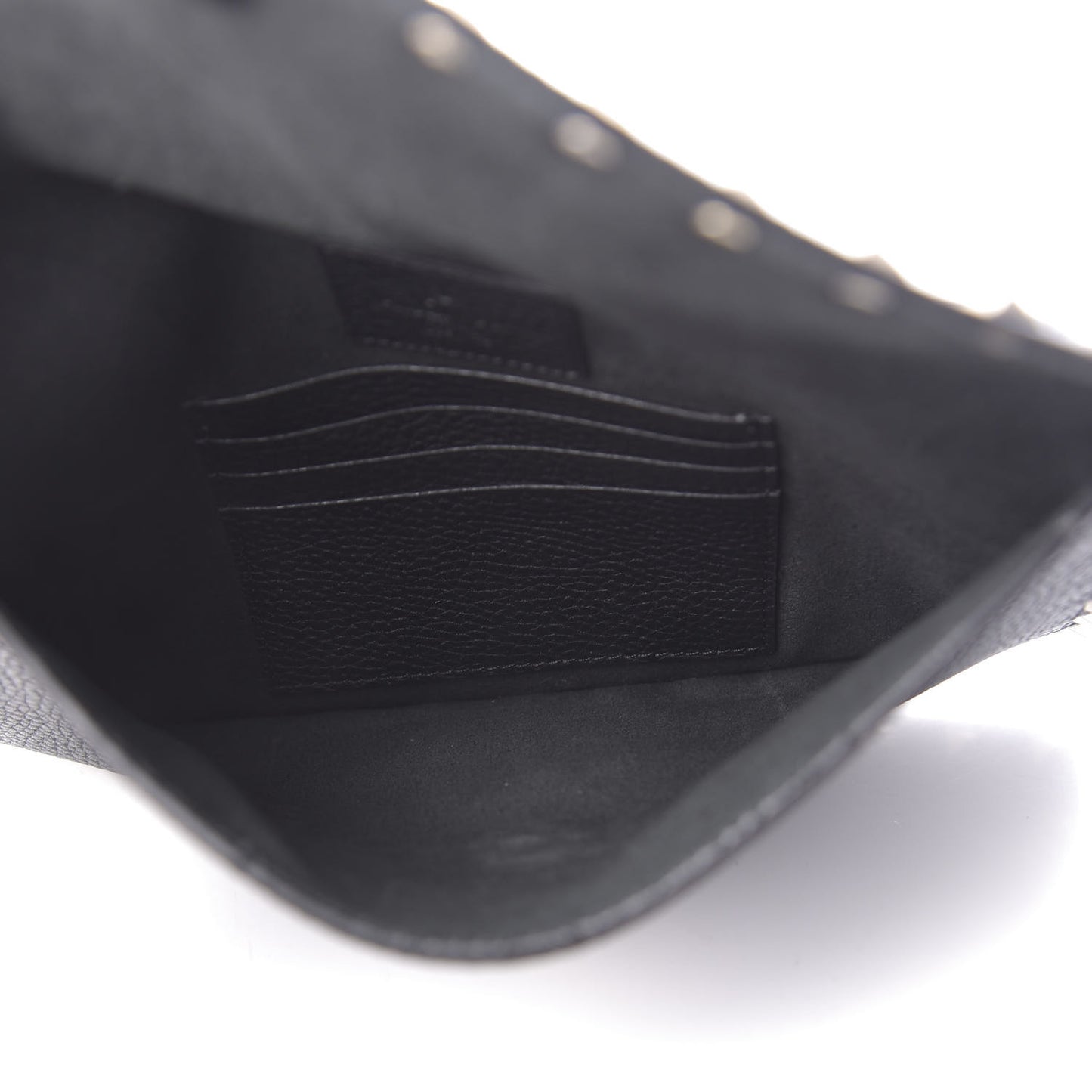 Pebbled Calfskin Medium Rockstud Envelope Flat Wristlet Pouch Black